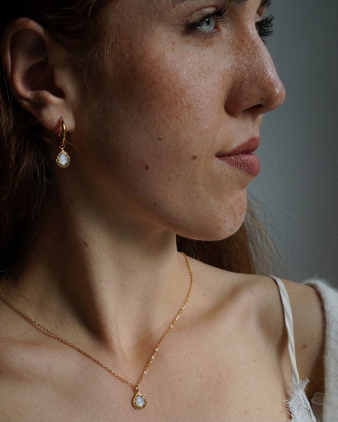 Halskette Echtstein-Drop Moonstone