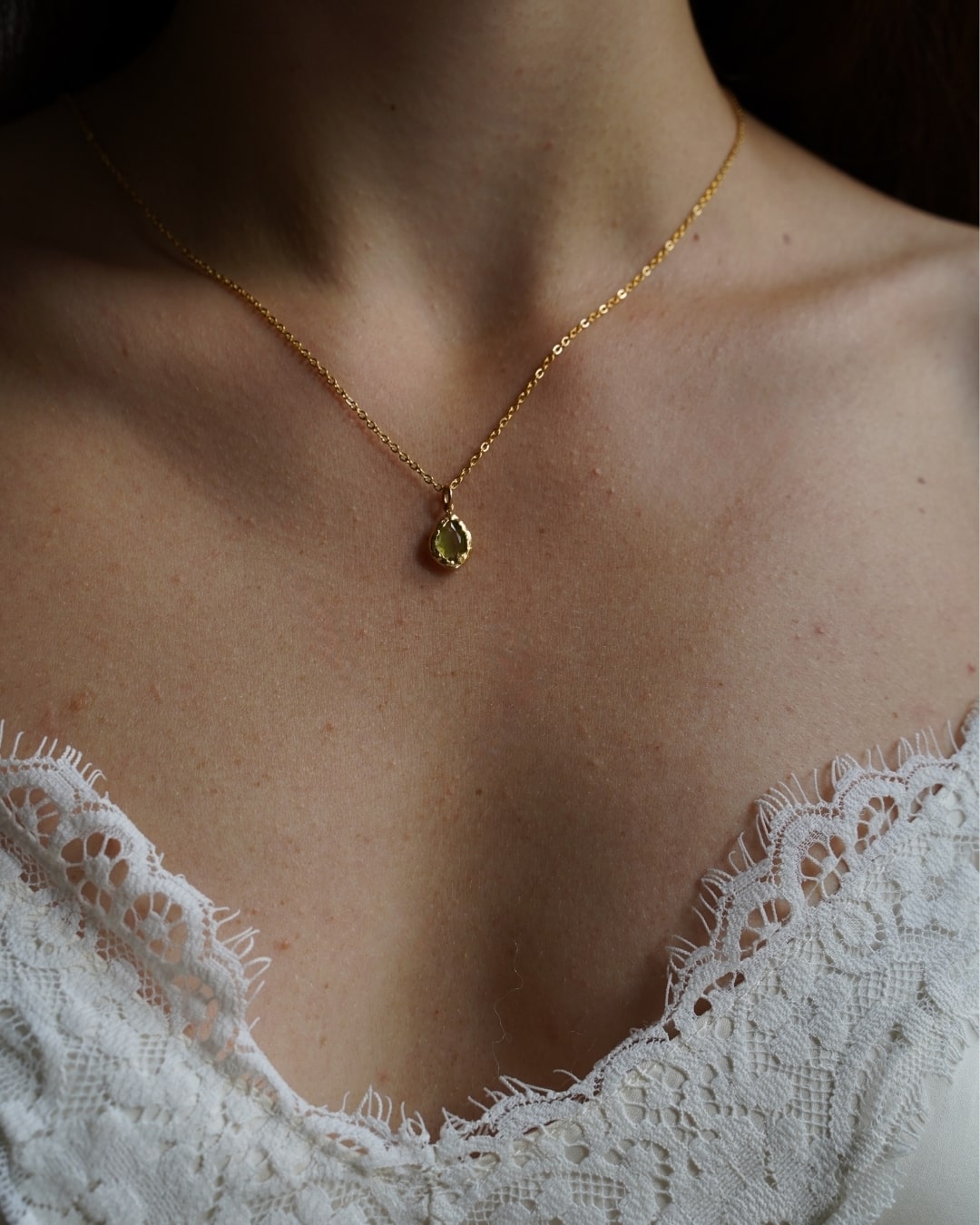 Halskette Echtstein-Drop Peridot