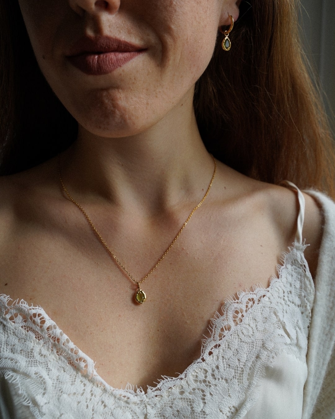 Halskette Echtstein-Drop Peridot