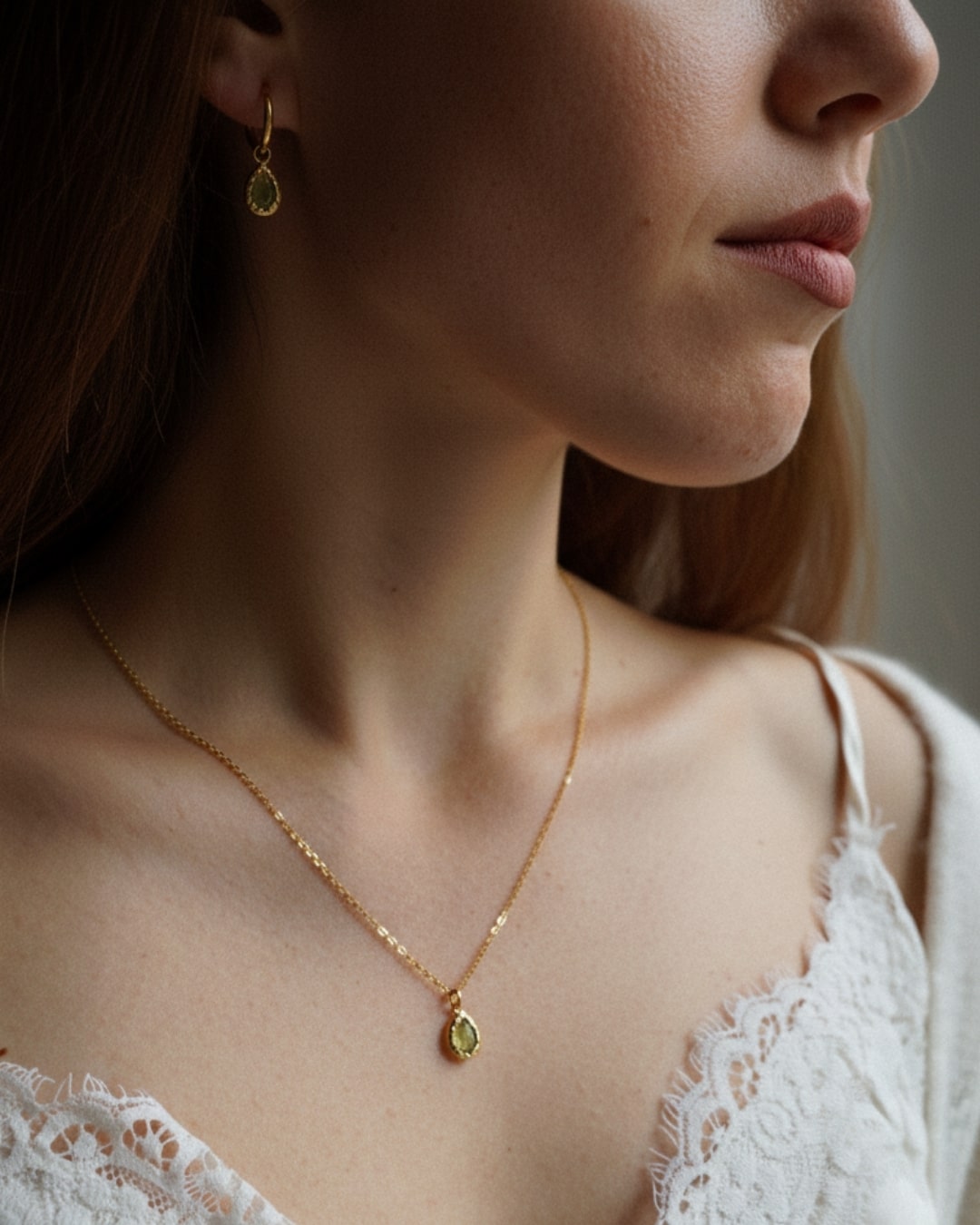 Ohrringe Echtstein-Drops Peridot