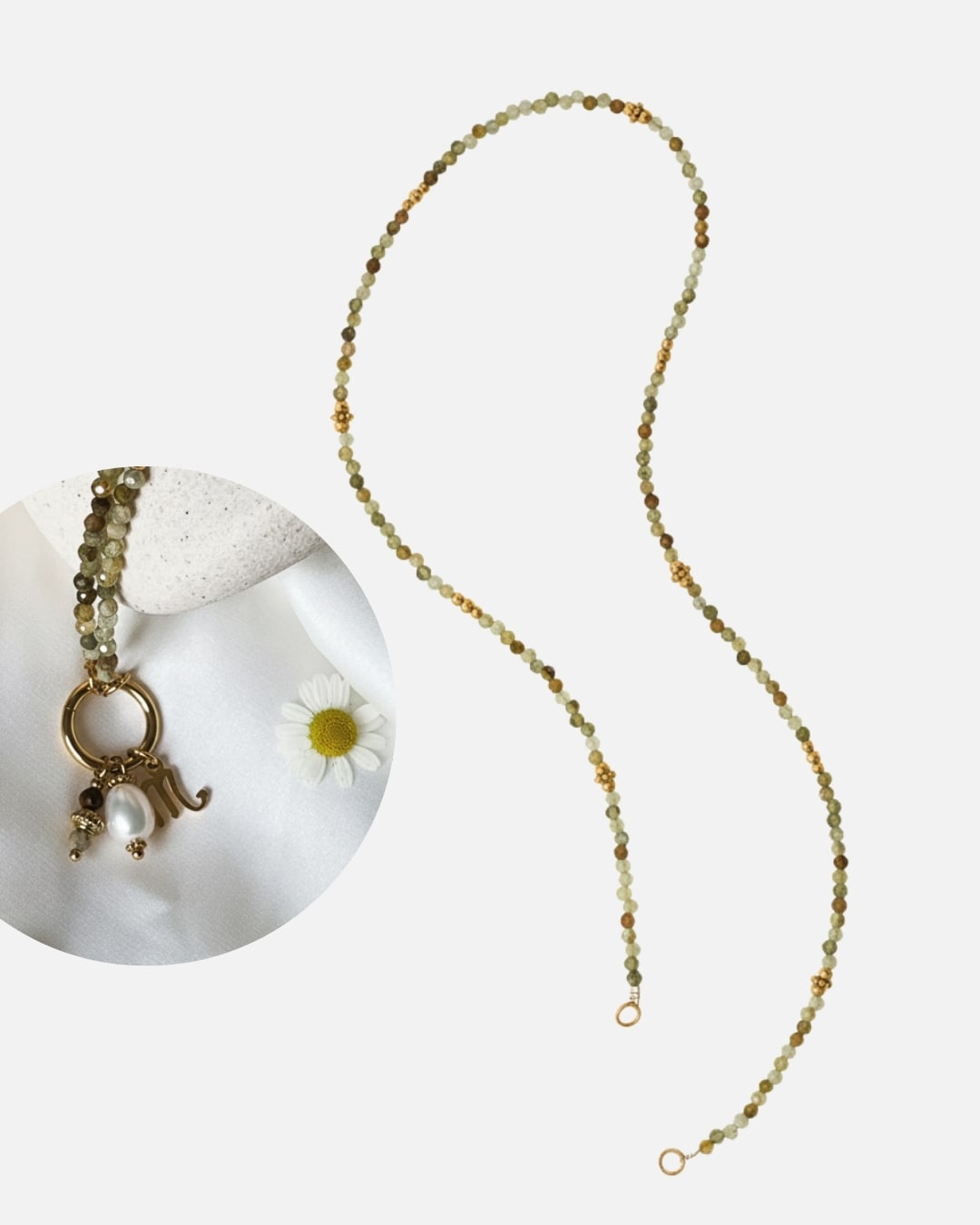 Halskette Charm Green Garnet Bead