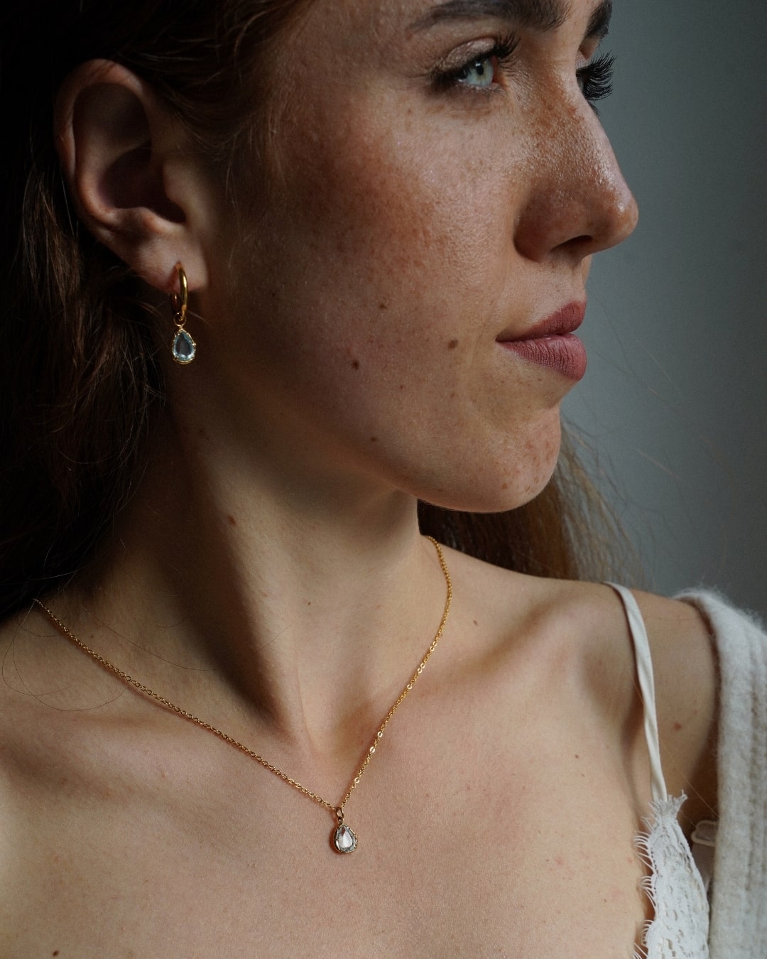 Halskette Echtstein-Drop Blue Topaz