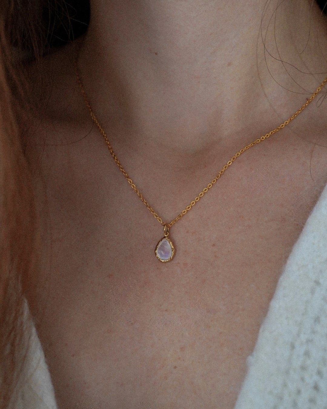 Halskette Echtstein-Drop Moonstone