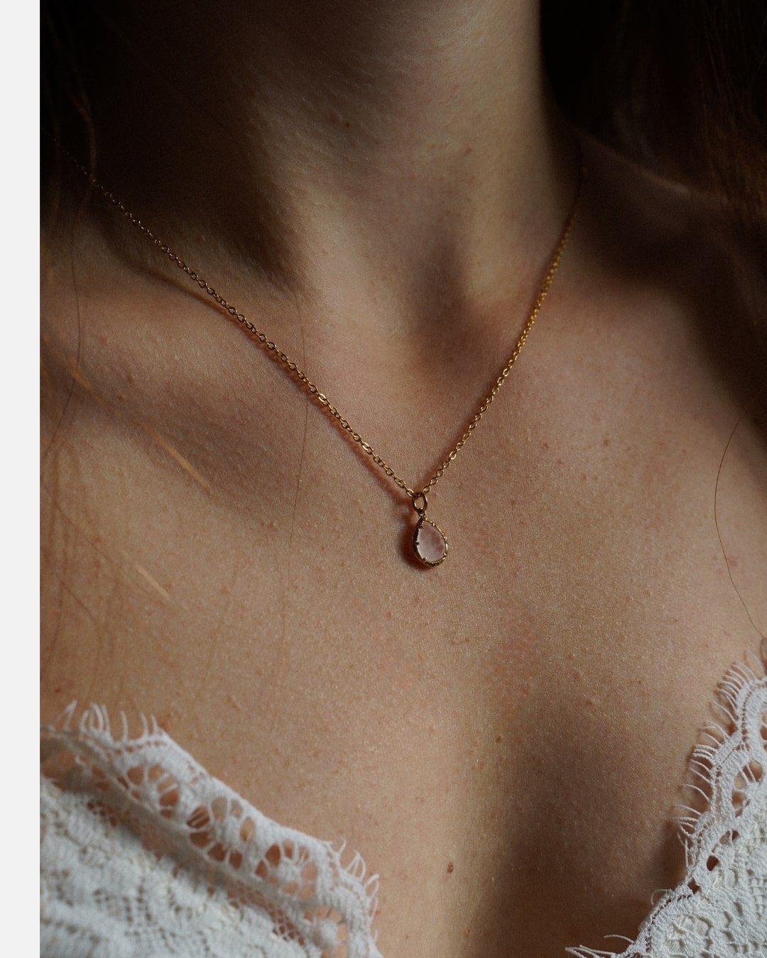 Halskette Echtstein-Drop Rose Quartz