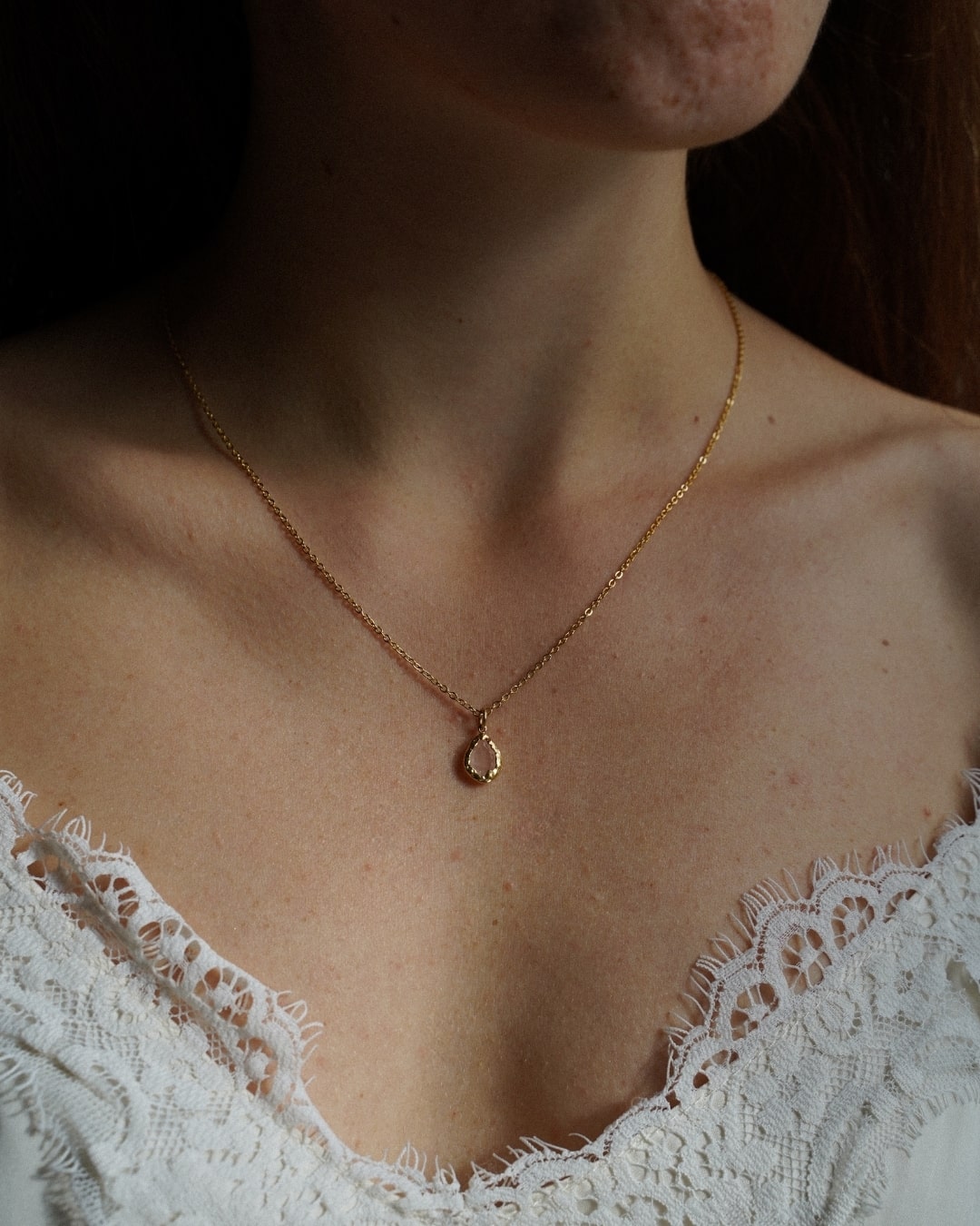 Halskette Echtstein-Drop Rose Quartz