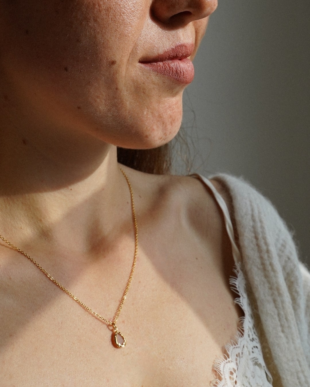 Halskette Echtstein-Drop Sunstone