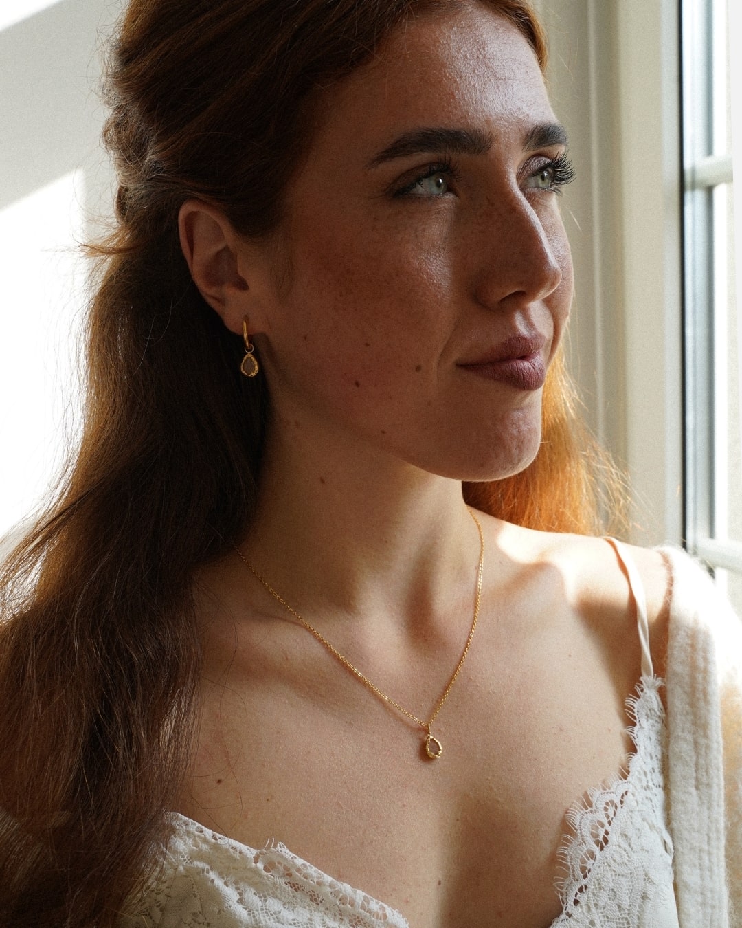 Halskette Echtstein-Drop Sunstone