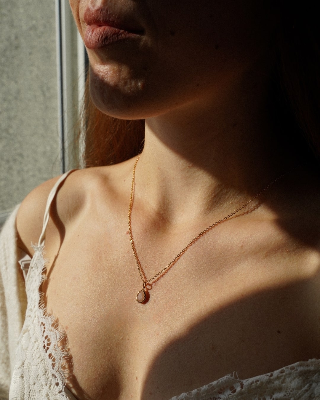 Halskette Echtstein-Drop Sunstone