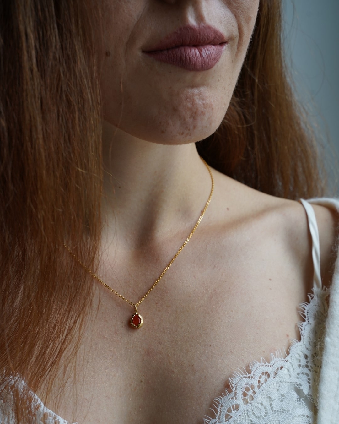 Halskette Echtstein-Drop Carnelian