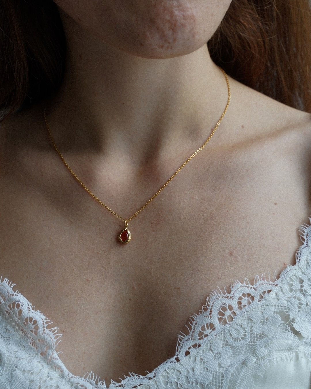 Halskette Echtstein-Drop Carnelian