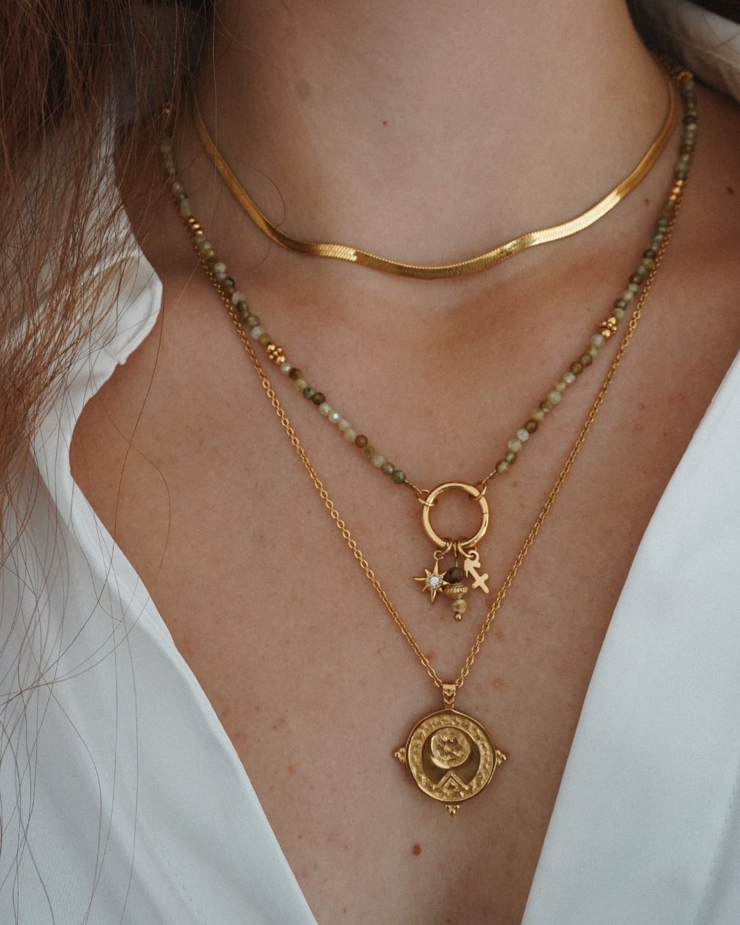 Halskette Charm Green Garnet Bead