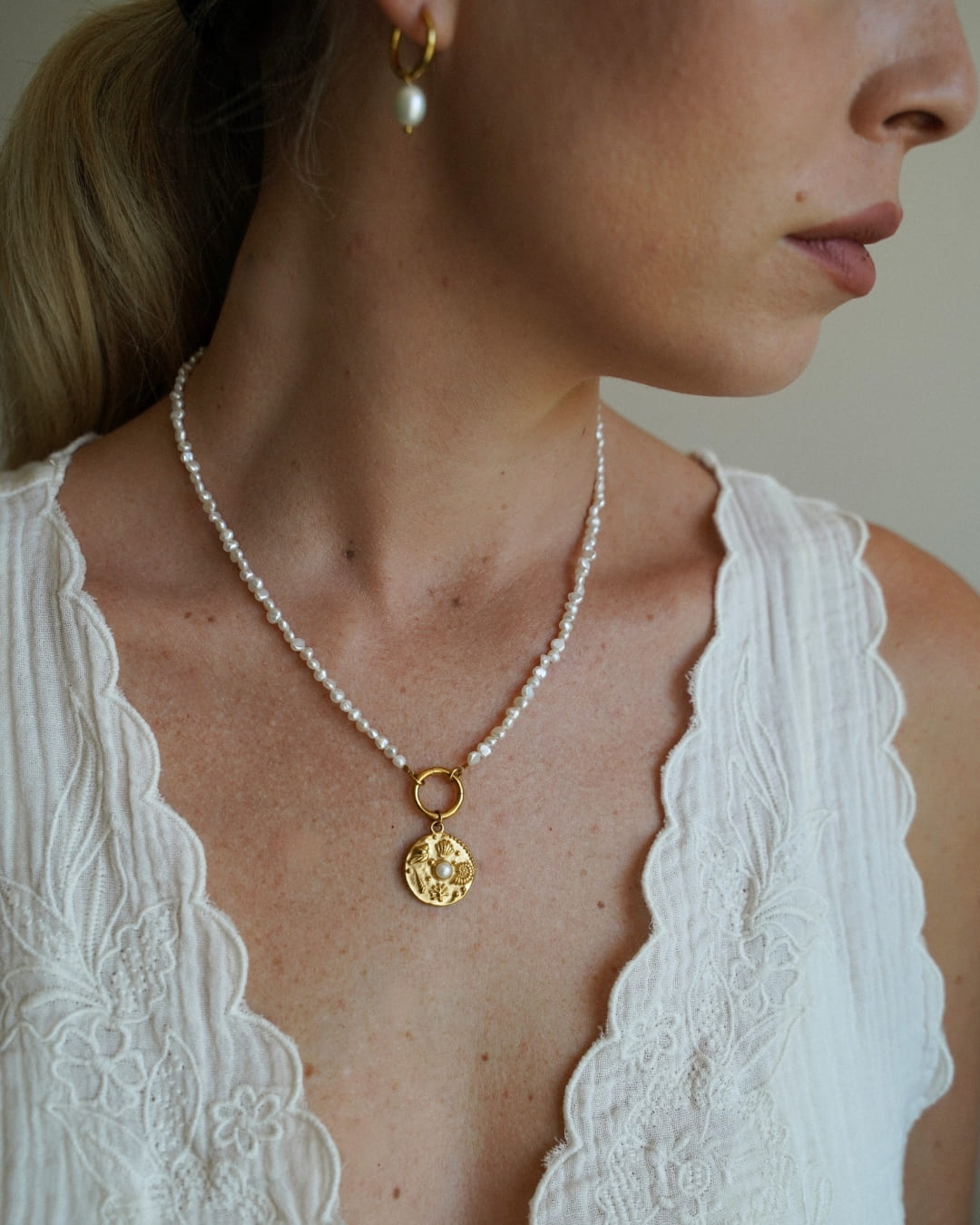 Personalisierbare Charm Halskette Pearl